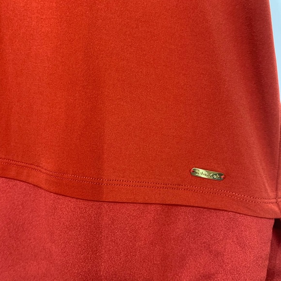 Calvin Klein Fall Red Orange Short Sleeve Crewneck Tunic Blouse Size Medium - Picture 7 of 15